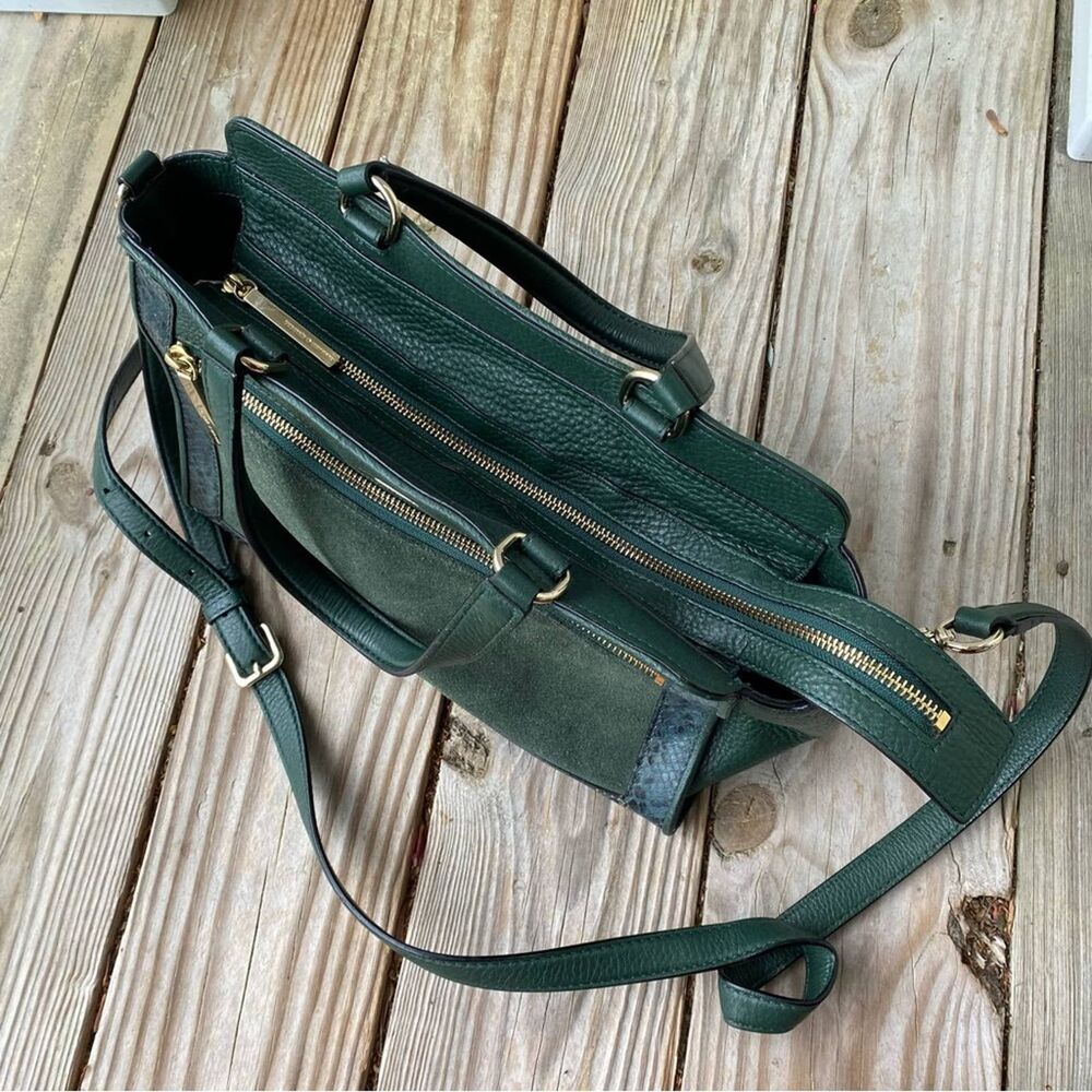 New York Chatham Lane Harlan Satchel Bag Forest Leaf Green Suede - Picture 3 of 12